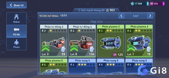 Hệ thống vũ khí trong Mech Arena rất đa dạng và được phân thành 5 cấp độ