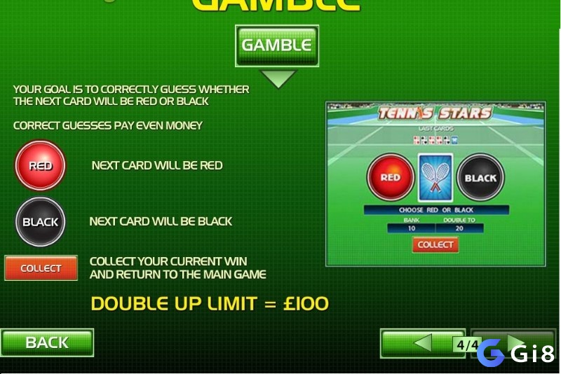 Tính năng Gamble giúp x2 cơ hội thắng, lên tới 100 đô